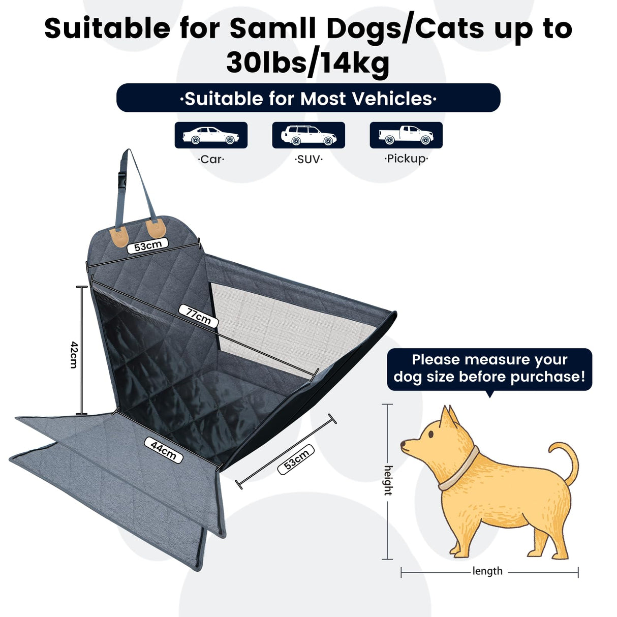 Dekeyoo Front Seat Dog Car Seat for Small/Medium Dogs with Door Protection – Full Coverage Pet Booster Seat with Mesh Window, Zippered Side Flaps, Safety Buckle, Grey Linen Fabric