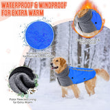 SlowTon Winter Dog Coat, Warm Polar Fleece Lining Doggie Outdoor Jacket with Turtleneck Scarf Reflective Stripe Adjustable Waterproof Windproof Puppy Vest Soft Pet Outfits (M+,Blue)