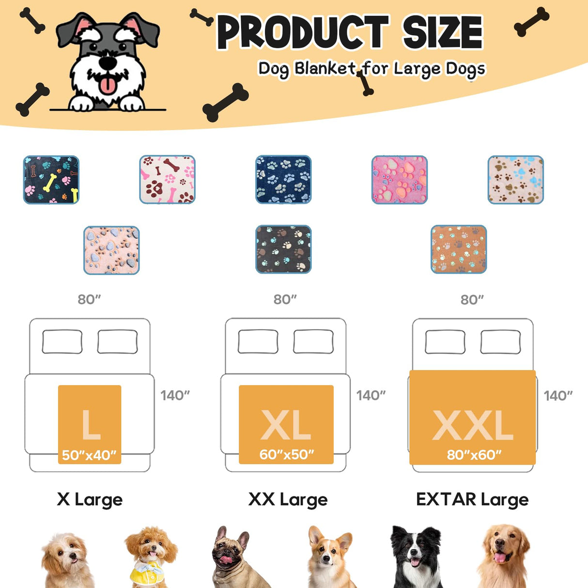 Rezutan Blanket for Large Dogs, Cat Flannel Washable Soft Pet Mat Throw Cover for Kennels-Beds, Sofas, Furniture Protection, Cute Paw Pattern, Black, 80x60 Inch