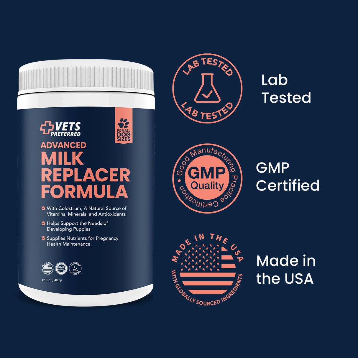 Vets Preferred Puppy Milk Replacement Formula - Dog Milk Replacer Powder Supplement for Pregnant, Lactating, Aging Dogs - Enriched with Colostrum - Nutritious Nursing Formula for Puppies - 12 Oz
