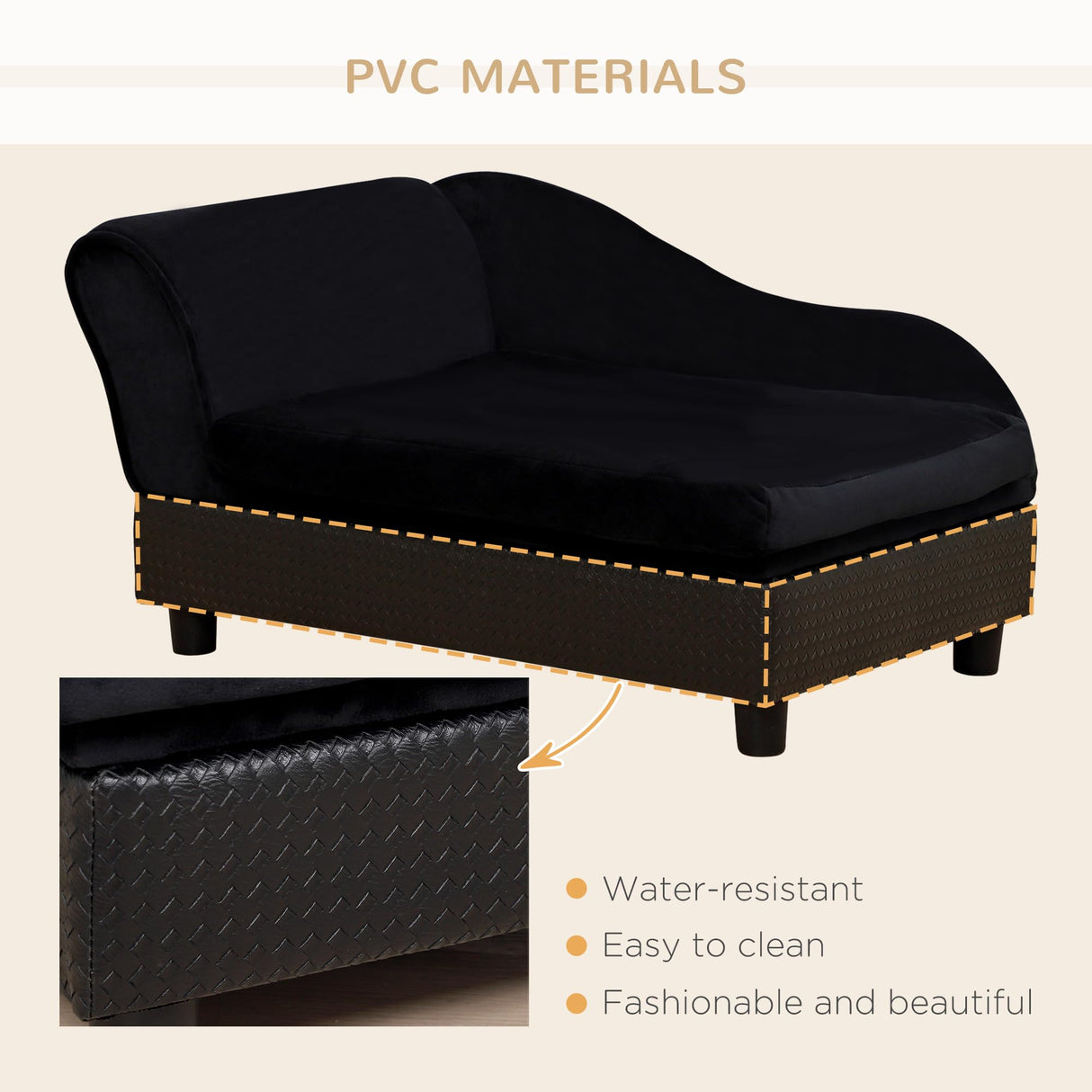 PawHut Luxury Fancy Dog Couch with Hidden Storage, Small Dog Sofa Bed with 2" Soft Foam, Modern Pet Furniture for Puppies & Little Breeds, Black