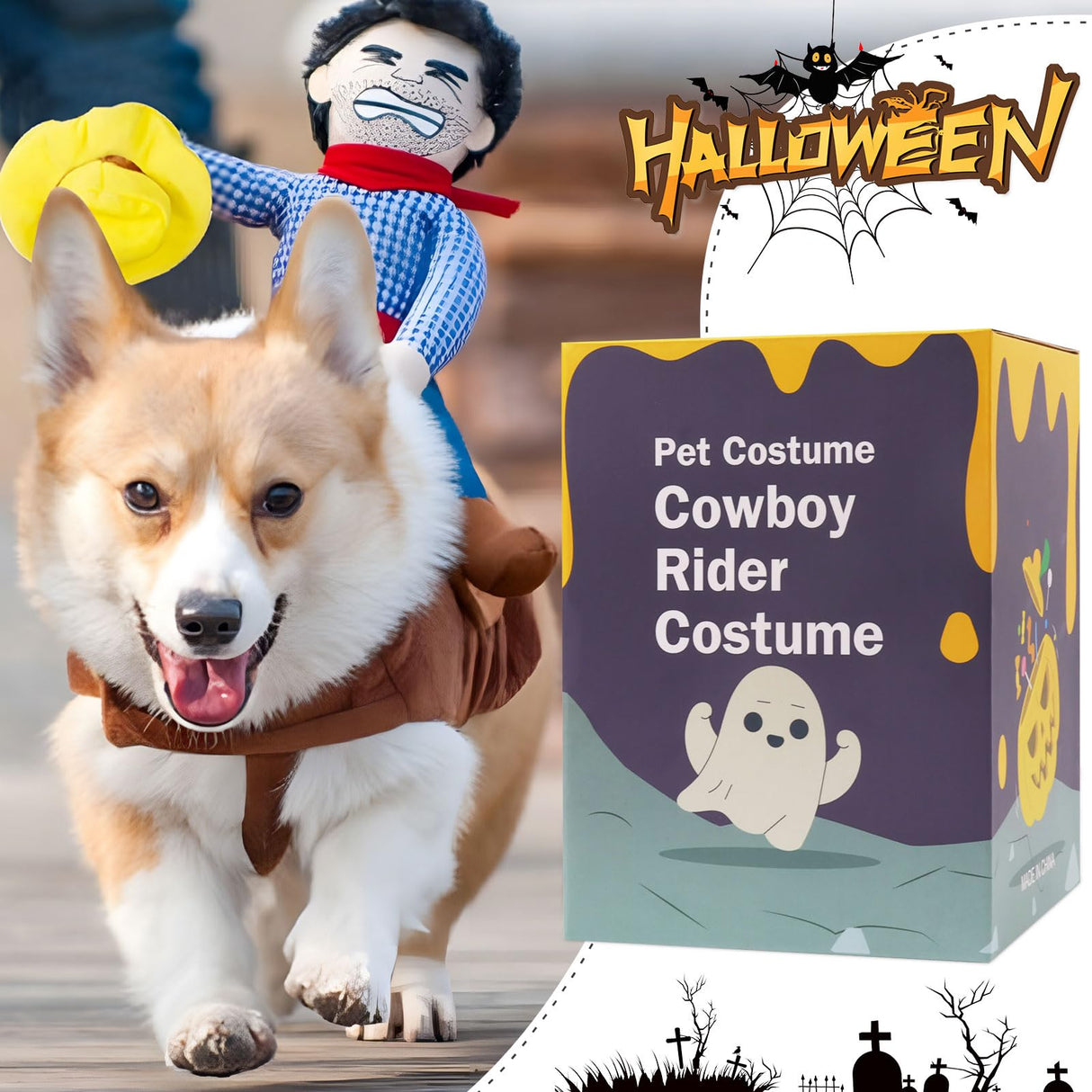 NACOCO Cowboy Rider Dog Costume for Dogs Clothes Knight Style with Doll and Hat for Halloween Day Pet Costume (L)
