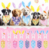 SilTriangle 16 Pack Dog Easter Outfit Including 8 Bunny Ears Headband and 8 Easter Dog Bandana Four Colors Bunny Ears Pet Bandana with Different Patterns