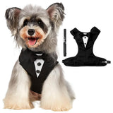 PawPleasure Dog Tuxedo Harness, Adjustable Pet Harness No Pull for Small Medium Dogs, Doggie Wedding Suit with Bow Tie Party Costume (Black, XL)