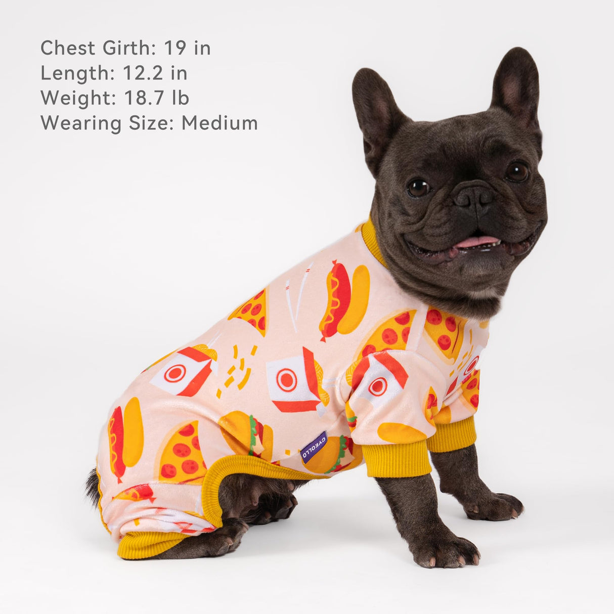 cyeollo Dog Pajamas, Soft Velvet Dog Pjs for Small Dogs, Cozy Stretchy Doggy Jammies, Puppy Onesie Comfy Pet Jumpsuit, Cute Doggie Sleepwear Lightweight Clothes, Hamburger M