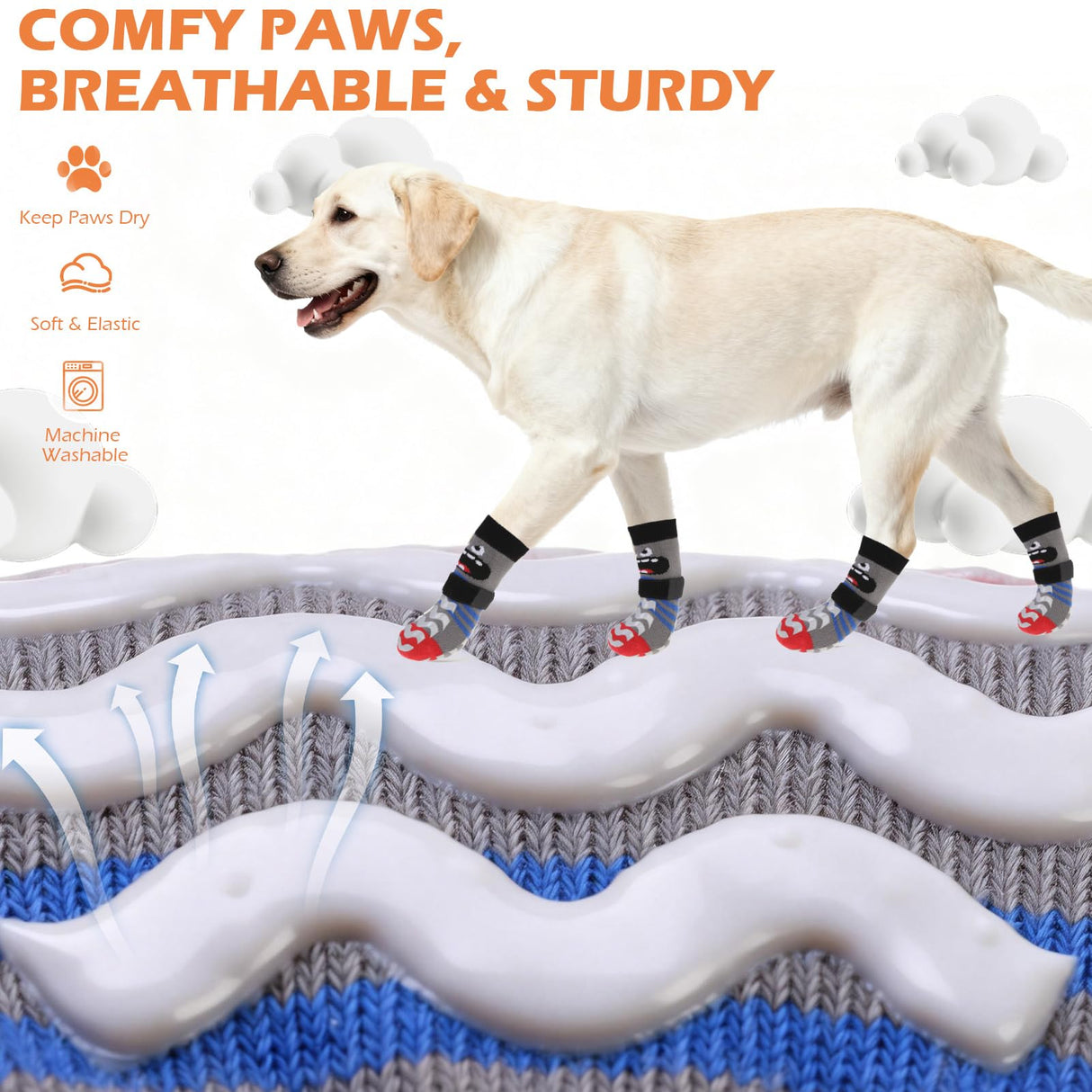 EXPAWLORER Dog Socks to Prevent Licking Paws with Grippers for Hardwood Floors Anti Slip, Cute Double Sides Dog Winter Shoes Booties Boots & Paw Protectors with for Small Medium Large Senior Dogs S