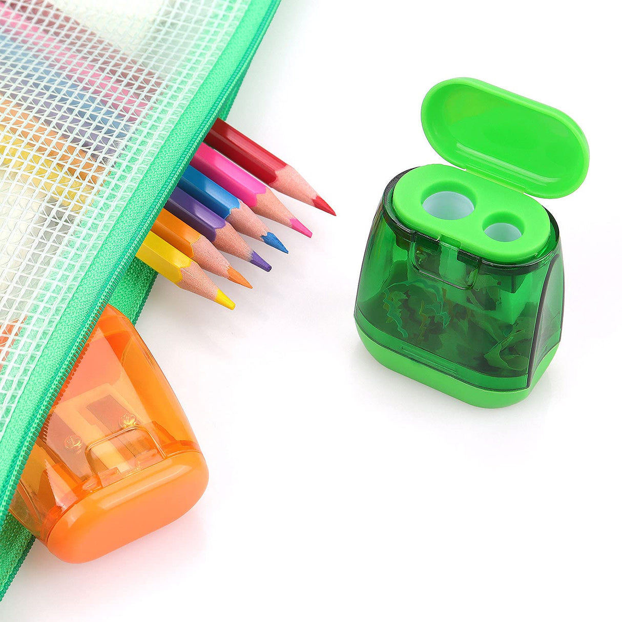 4 Pack Double Holes Pencil Sharpener Manual Sharpeners with Lid for Kids, School, Office, Home(Blue, Green, Orange, Rose)