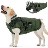 Queenmore Winter Dog Jackets for Large Dogs XXL, Waterproof Winter Coat for Extra Large Pitbull Danes, Warm Puffer Snow Jacket for Cold Weather - Fleece Lining Hook & Loop Closure Reflective, Green