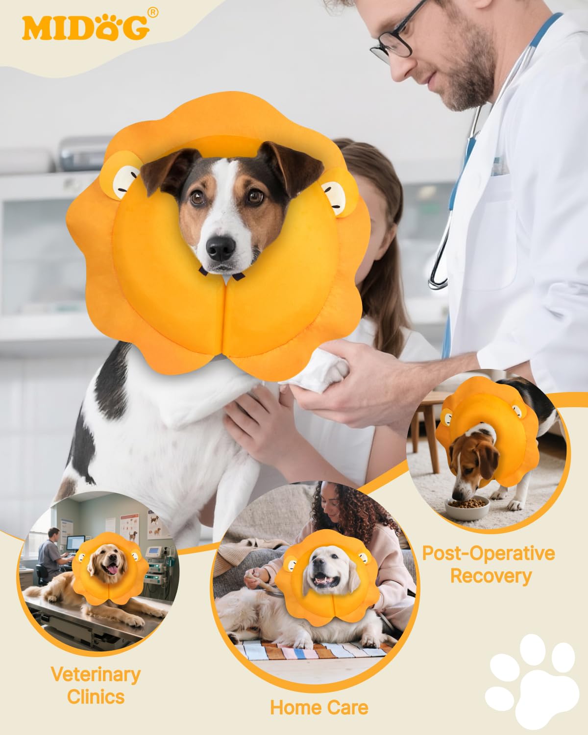 MIDOG Dog Cone Collar for Large Medium Dogs, Soft Inflatable Dog Cone Alternative After Surgery, Adjustable Protective Recovery Cone - Alternative E Collar Does Not Block Vision (Lion,XL)
