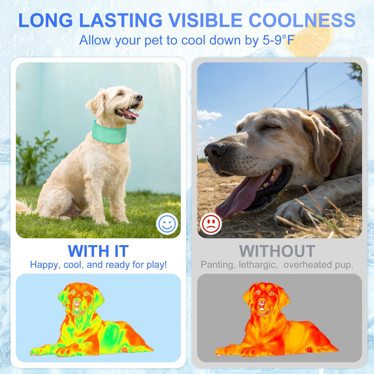 BEAUTYZOO Dog Cooling Bandana, 2-Pack Instant Chill Ice Neck Cooler Wrap for Outdoor Summer, Adjustable Reusable Pet Scarf Lasts 2 Hours, Heat Relief Prevent Sunstroke for Small Dogs 9"-14" Blue