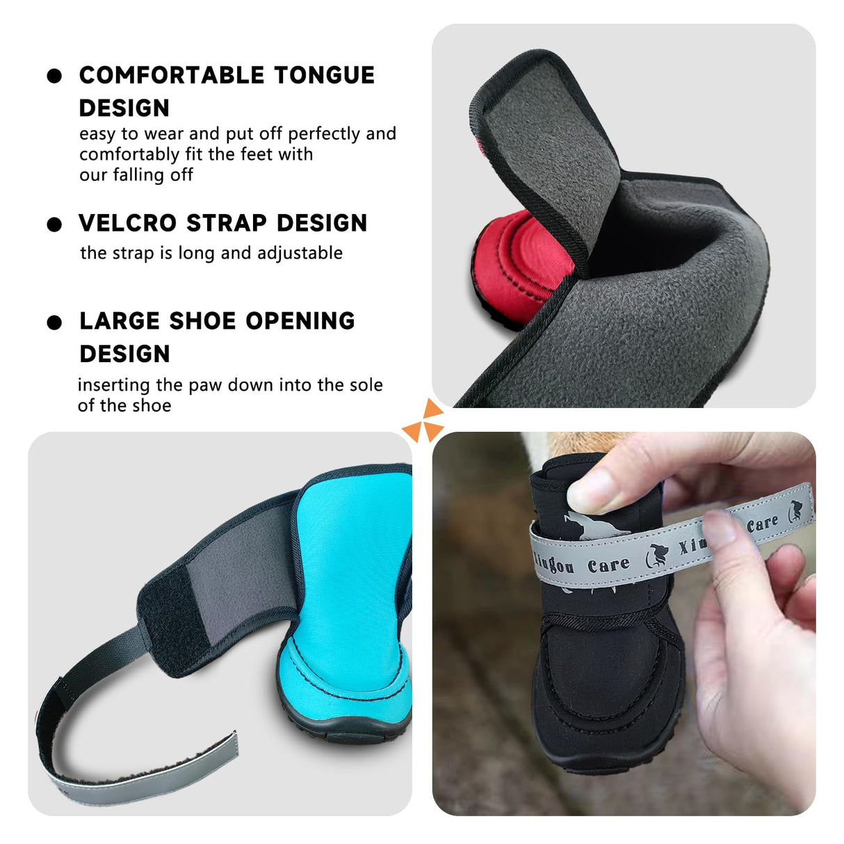 XIUGOU CARE Dog Shoes for Small, Medium and Large Dogs - Waterproof for Rainy Days, Fit for Winter Snow and Hot Summer Roads, with Anti-Slip Soles for Indoor Hard Floors (Red, Size 3)
