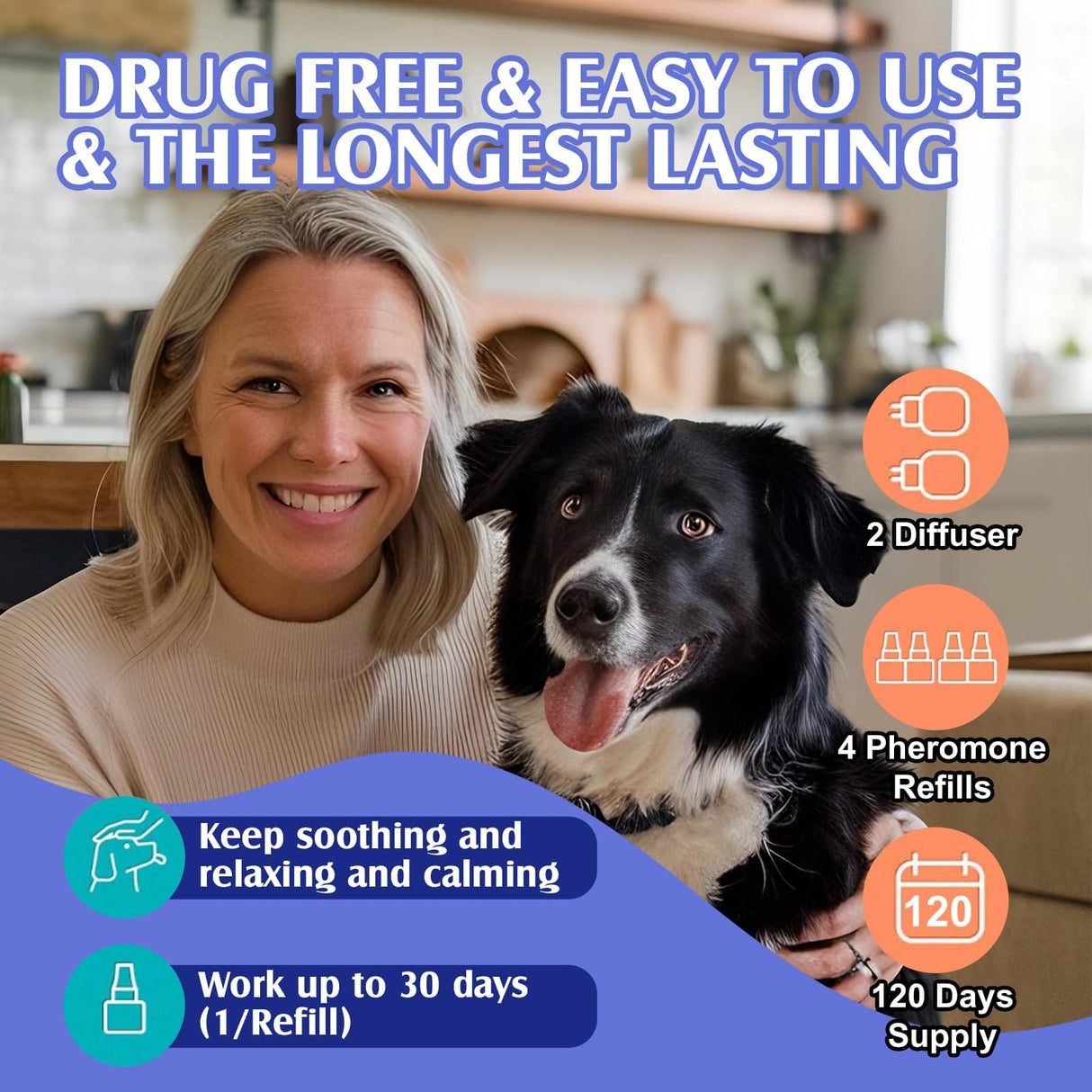 TachengMc Dog Calming Pheromones Diffuser, 6 in 1 Kit Appeasing Pheromone Diffuser to Calm Dogs, Dog Anxiety Relief Lasting 120 Days with 2 Diffuser + 4 48ml Refill
