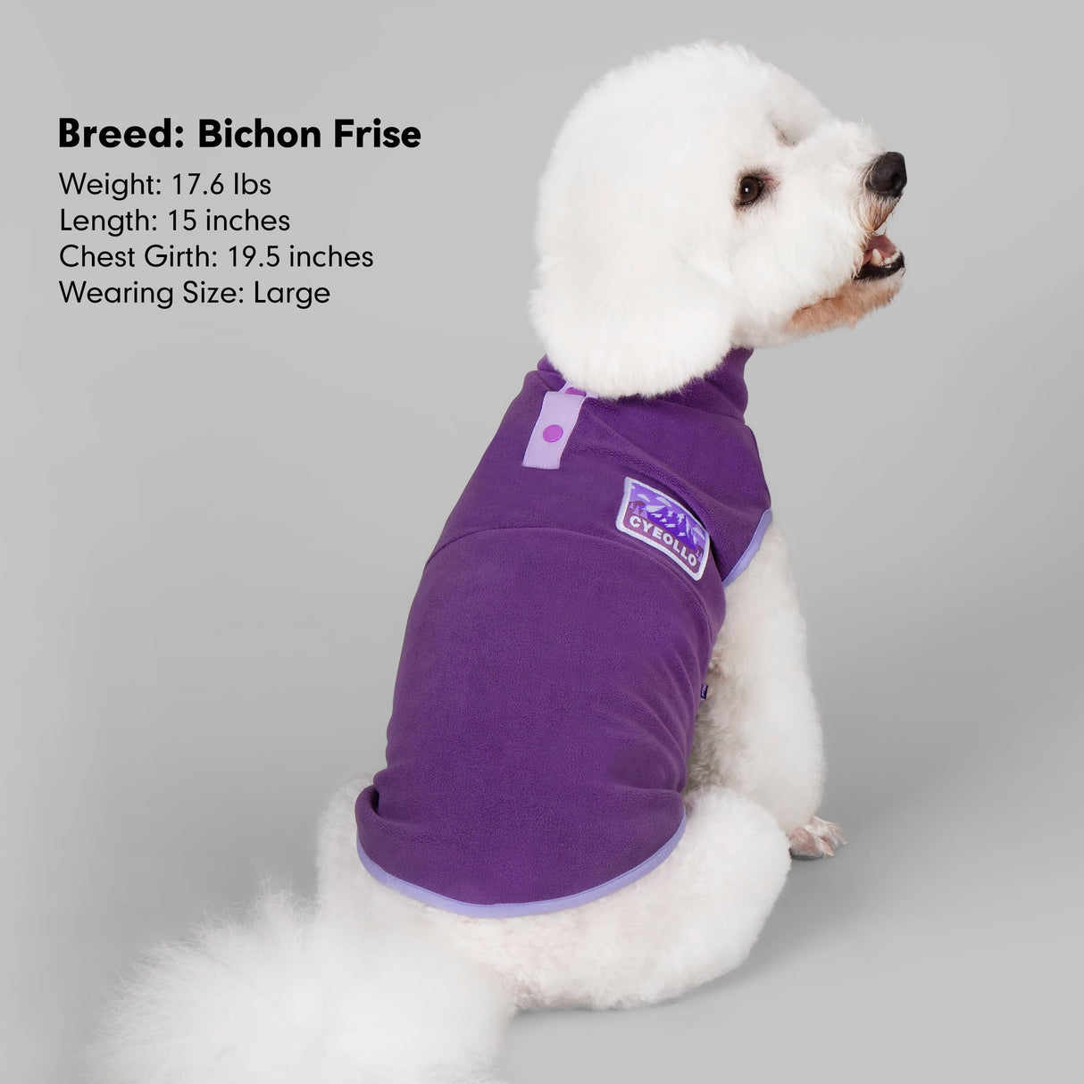 cyeollo Fleece Dog Sweater, Pullover Dog Fleece Jacket Turtleneck Sweatshirt Stretchy Vest Warm Lightweight Winter Clothes for Small Dogs, Purple L