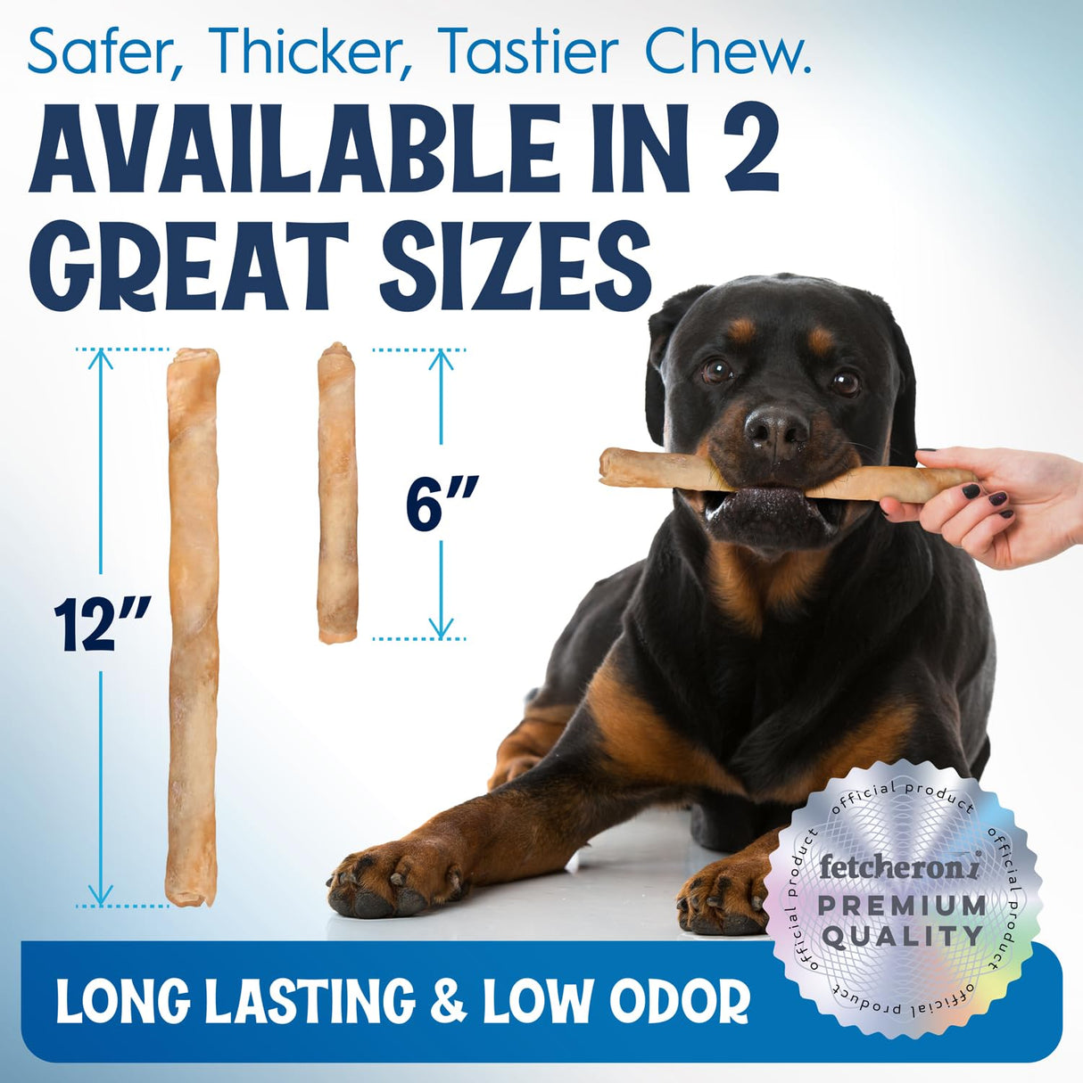 FETCHERONI 12" Collagen Sticks for Dogs – Low Odor Long-Lasting Bully Stick & Rawhide Alternative, Single Ingredient Beef Bone, High Protein Dental Treat, Vet Approved, Improves Joint Health – 5 Pack