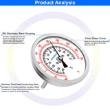 UHARBOUR Water Temperature Gauge, 3" Dial Fully StainlessSteel Water Temp Gauge, Water Thermometer with 2-1/2" Stainless Steel Stem, -40 to 160°F, 1/2" NPT Back Mount