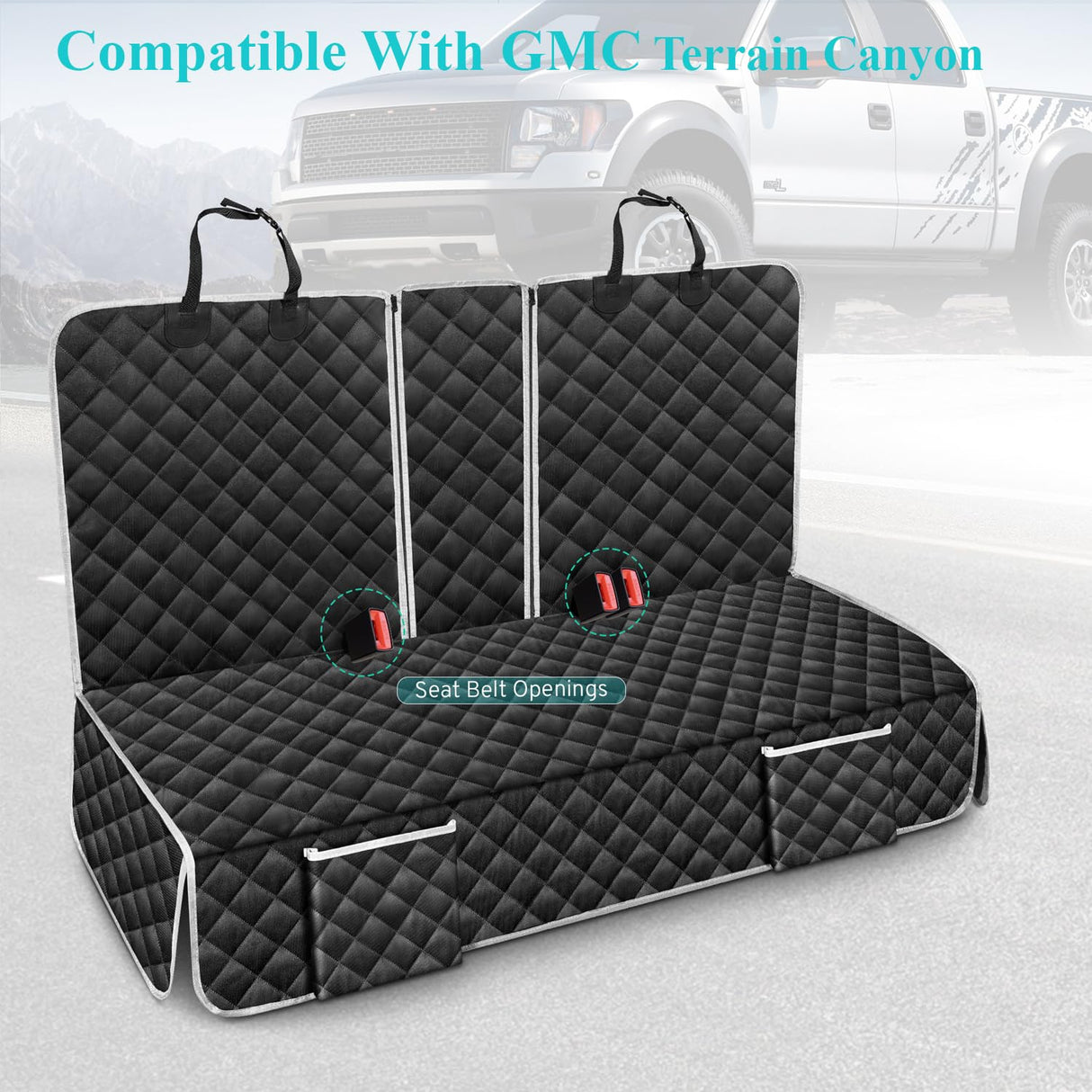 Dog Car Seat Cover Compatible with GMC Terrain Canyon Elevation Denali AT4 Back Seat Accessories 2000-2025 2026, Waterproof SUV Pet Bench Backseat Covers with Non-Slip Backing - Black Grey