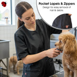 Ladybird Line 950 Classic Black Waterproof Styling Jacket, Hair and Bleach Resistant with Covered Zipper Panel, Mesh Back and Back Tie Belt, Ideal for Pet Groomers, Barbers, and Hair Stylists - 2XL