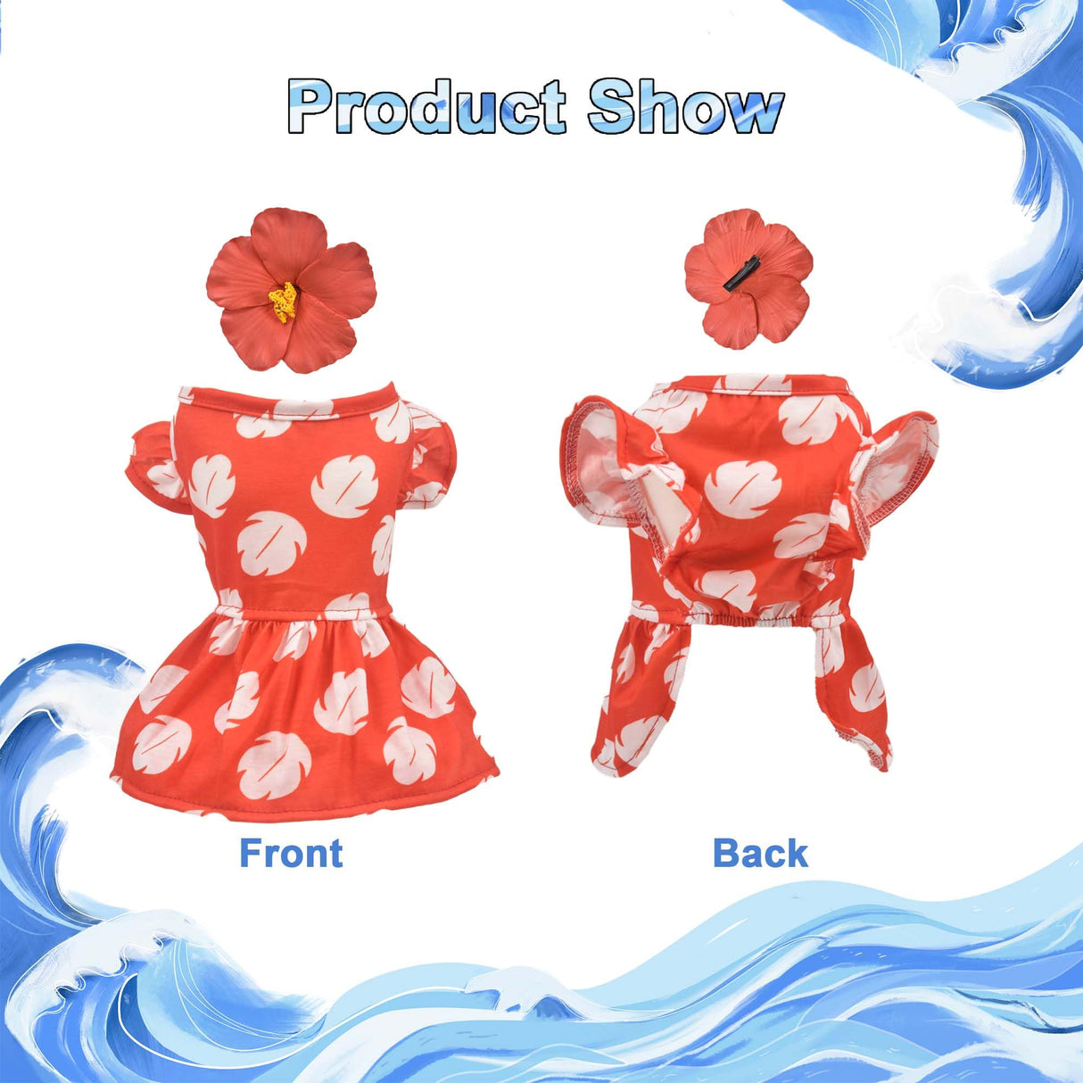 Littledropet Dog Hawaiian Costume Dress with Luau Leis and Flower Hair Bow,Cat Halloween Princess Costume Party Cosplay Outfit for Small Medium Dogs Girl,Summer Cat Beach Dresses Swimsuit Clothes,L