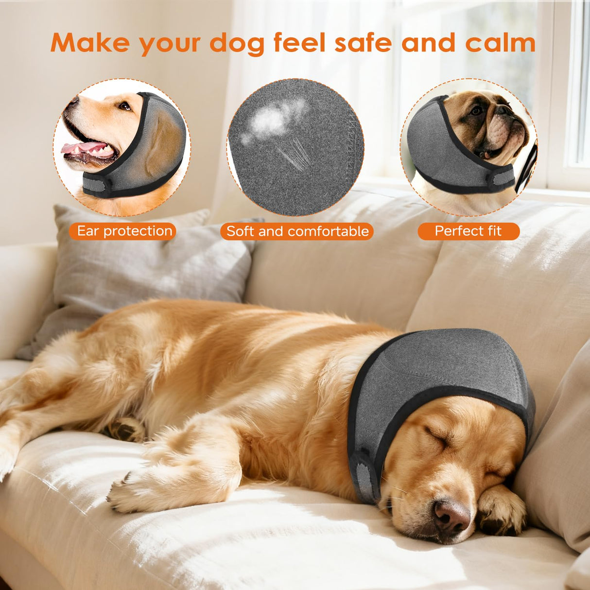 Dog Ear Muffs for Noise Protection & Bath, NoShake Ear Wrap for Hematoma, Drying & NoiseAnxiety Relief - Elastic Waterproof Dog EarProtector with Calming Cover Design for Grooming (Grey, Medium)