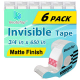 BeataTap Tape, Invisible Tape for Gift Wrapping, 6 Rolls+6 Refillable Dispensers, Matte Finish, Writable, 3/4″x 650″, Clear Tapes for Christmas Wrapping Paper, Office&School Supplies