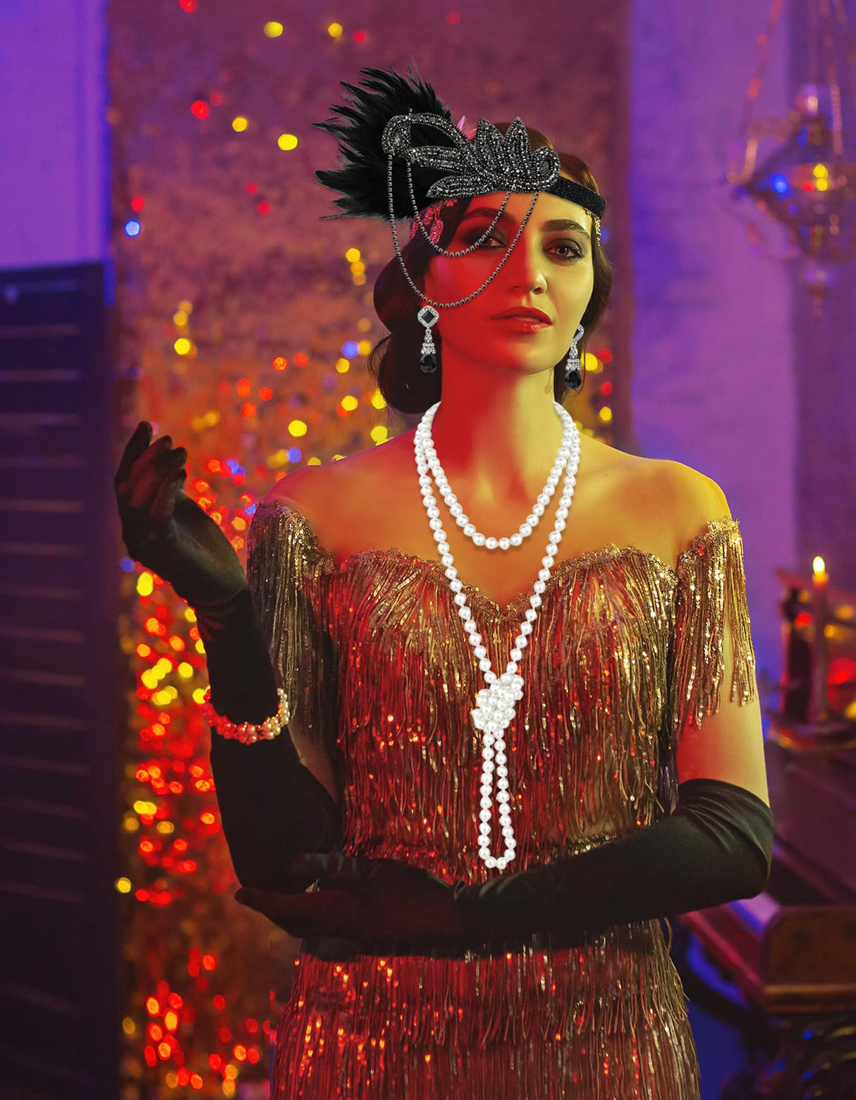 PLULON 6 Pcs 1920s Flapper Accessories for Women, Great Gatsby Flapper Accessories Fashion Roaring 20s Costume for Women