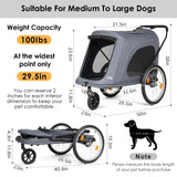 Beberoad Pets R8 Extra Large Foldable Pet Stroller, Dog Stroller & Pet Trailer for Large Dogs Under 100 lbs, Unmovable, Disabled & Pregnant Dogs - Conveniently Carriable by Bike and Car, Grey