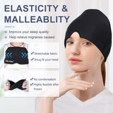 Migraine Relief Gel Ice Head Wrap, Hot and Cold Therapy Headache Relief Hat, Migraine Cap for Puffy Eyes, Headache Eyes Mask for Sinus, Tension and Stress Relief (Black & Blue)