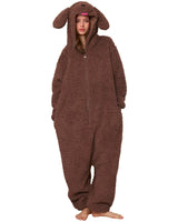 Hrxcrzco Unisex Poodle Dog Onesie Pajamas Cute Puppy Dog Costume Adult Halloween Animal Cosplay Costume Sleepwear Homewear, Dark Brown L