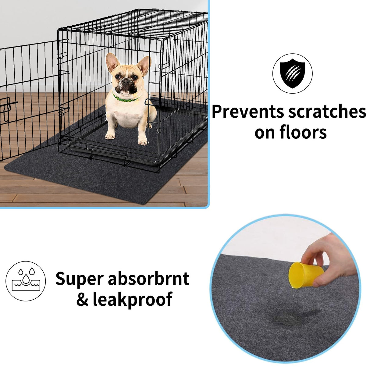 NYFITY Kennel Pad Dog Crate Mat Liner, Absorbs Urine, Waterproof, Non-Slip, Washable Puppy Pee Pad for Kennel Training - Under Pet Cage to Protect Floors, Thin Cut to Fit Design (48" x 29" - 2 Pack)