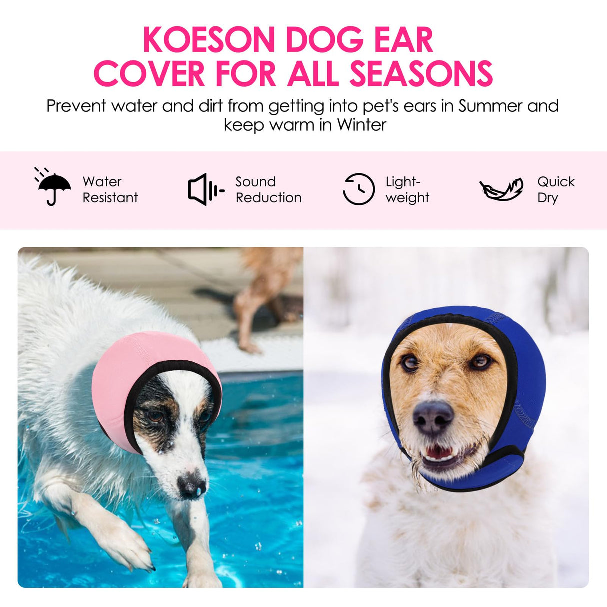 KOESON Dog Calming Hoodie - No Shake Ear Wraps for Dogs, Anxiety Relief & Noise Protection, Water Resistant Pet Ear Cover Muffs for Firework, Grooming, Thunderstorms, Swimming, Bathing, Light Pink S