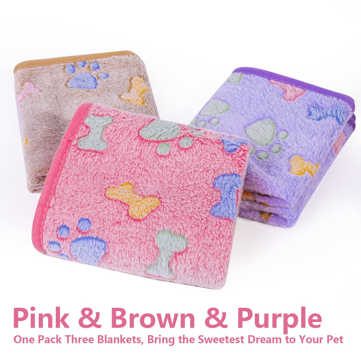 LeapSheep Pet Blankets for Dogs Cats - 3Pack Bone Pattern Super Soft Fluffy Dog Blankets for Small Medium Large Doggy Kitten (Bone, Medium)