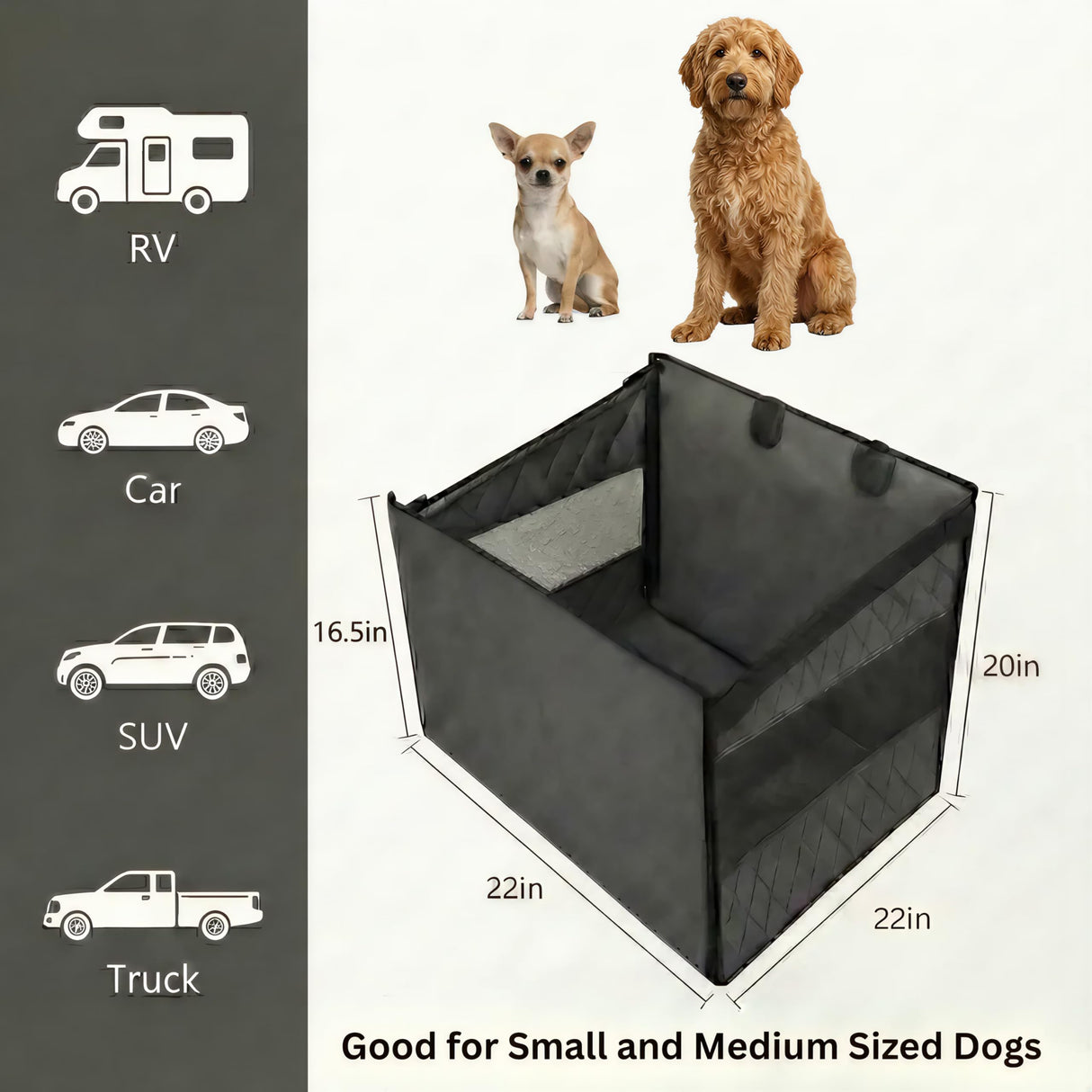 Urbiscape Dog Car Seat for Large Dogs – Sturdy Waterproof Pet Booster with Interior Tether – Washable Reinforced Travel Bed for Comfortable Trips - Large, Medium, and Small Pets - 21x21x20