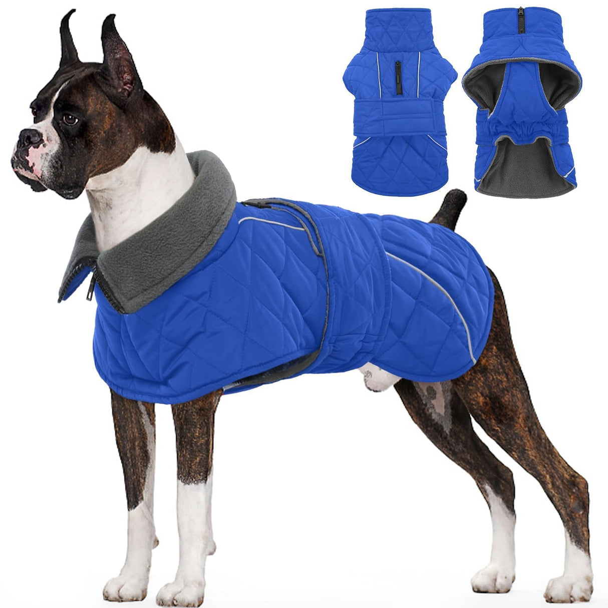 Kuoser Extra Warm Dog Coat, Windproof Cold Weather Dog Jackets for Large Dogs, Thick Fleece Lining Pet Turtleneck Snowsuit Reflective Adjustable Puppy Winter Coat Doggie Snow Jacket Blue, XL