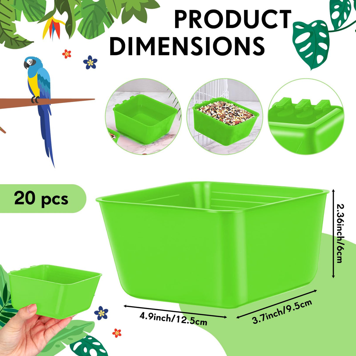 Maxdot 20 Pcs Chicken Water Feeder Cups 16 oz Pigeon Bird Feeder Cups Hanging Cage Chicken Water Cup for Pet Parrot Rooster Parakeet Bunny Gamefowl Poultry Wire Hutch(Green)