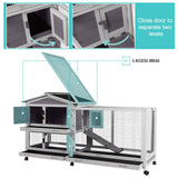 Suumerpety 62" Rabbit Hutch with Chew-Proof Ramp & Waterproof Roof - Indoor/Outdoor Bunny Cage, 2-Story Design, 6 Lockable Caster Wheels & Dual Pull-Out Trays (Grey)