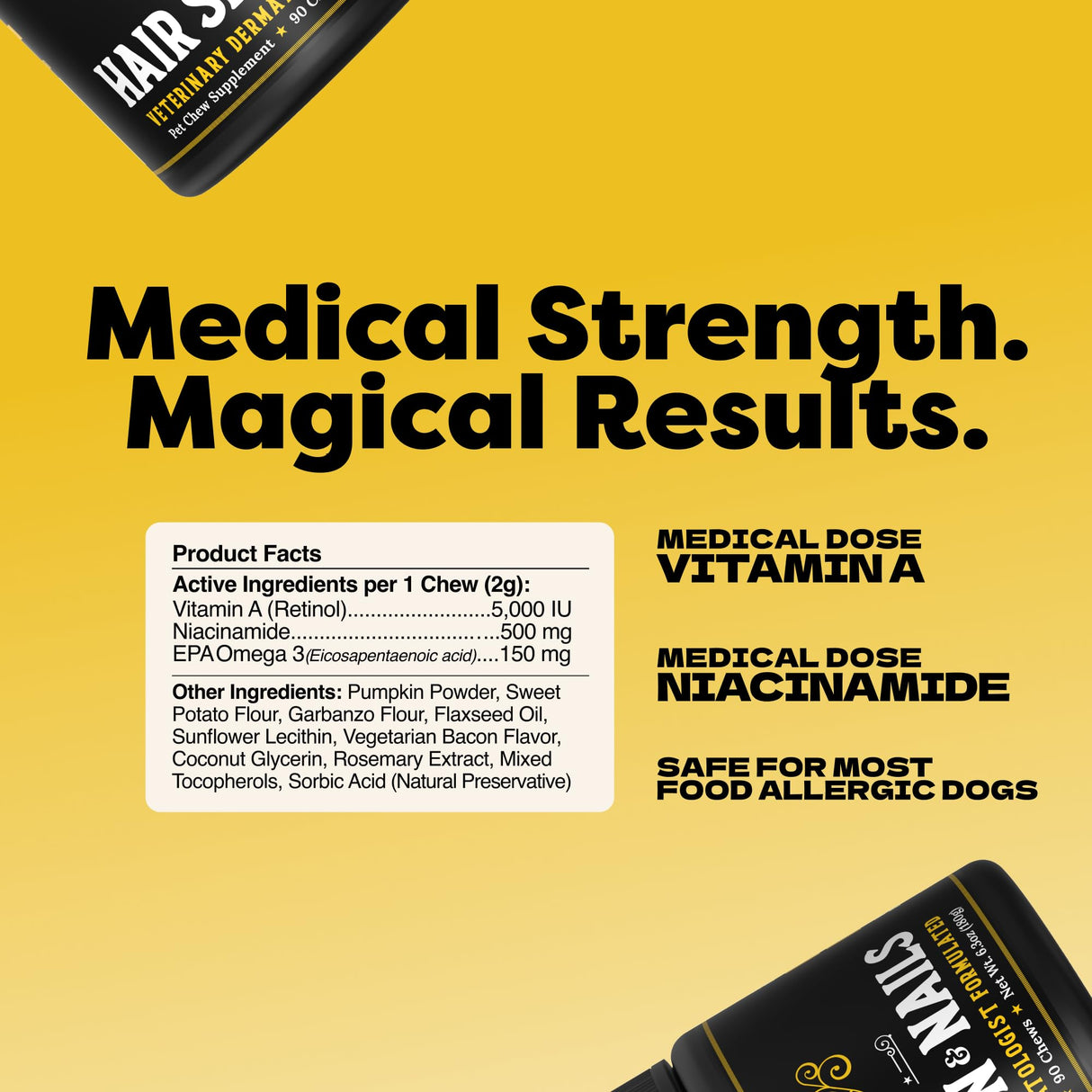 Medical-Strength Hair Skin & Nails Dog Chews | Vitamin A Retinol & B3 Niacinamide for Dogs | EPA Omega 3 for Dog | Relieve Itching, Flaky Skin & Brittle Nails | 90 Chews