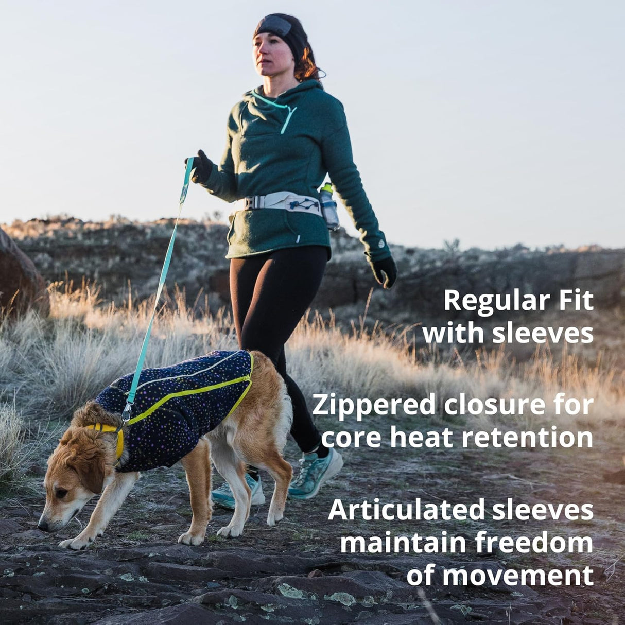 Ruffwear, Climate Changer Fleece Dog Jacket, Sleeved Silhouette for Core Heat, Quick‑Dry Fleece, Full‑Length Zip, Reflective Trim, Strata, Medium