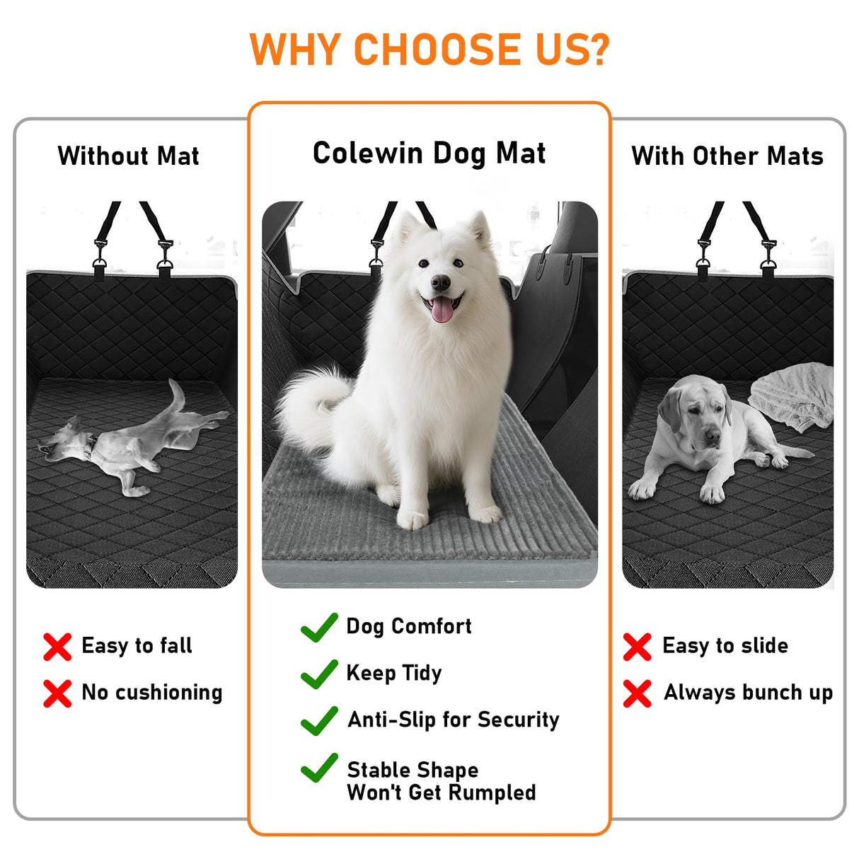 Dog Bed Mat for Car Backseat,Colewin Non-slip Waterproof Car Seat Mat for Dogs&Pets with 2-Inch Thick Foam & Easy Clean Dog Pad Cover Suitable for Travel,Camp,Home,NOT Include Extender(23.5x51in,Grey)