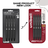 uniball 207 Plus+ Retractable Gel Pens, Medium Point (0.7mm), Black, 4 Pack