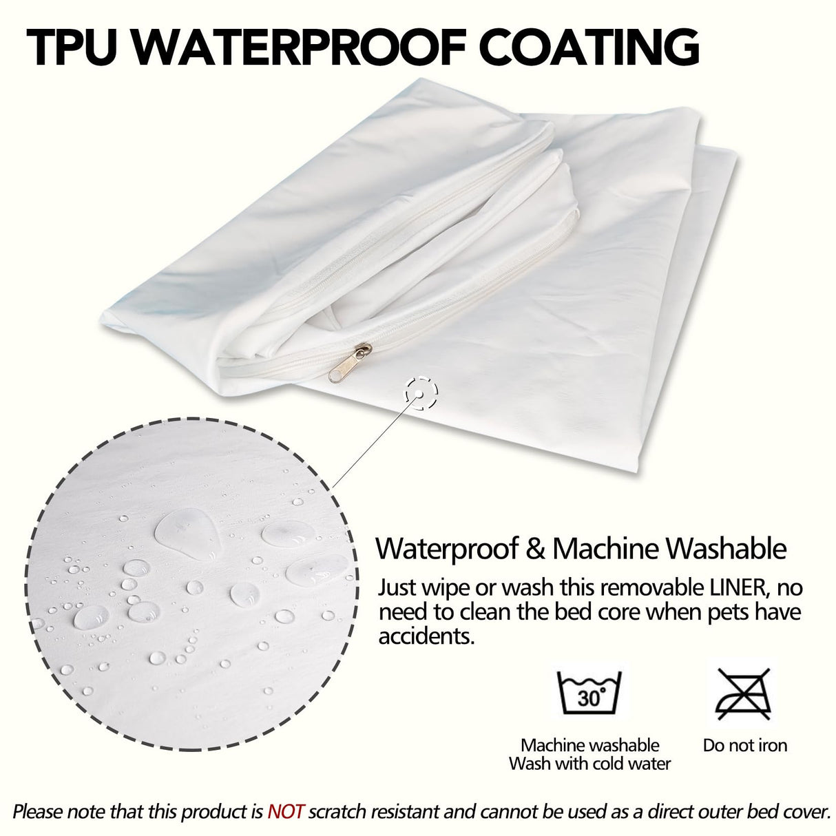 Waterproof Dog Bed Liner, Washable Replacement Cover Reusable Pet Pee Water Resistant Proof with Zipper, Liner Only 47x29 inch