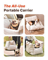 PET MARVEL Dog Car Seat for Small Dogs Up to 25 lbs, Pet Booster Seat & Travel Carrier with Safety Leash and Thick Cushion, Fully Detachable Washable Pet Bag with Storage Pocket, Portable, Beige