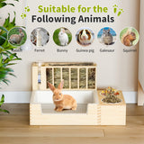 Chloraeon 4-in-1 Waterproof Wooden Rabbit Litter Box with Hay Feeder, 2 Food Bowls, and Water Bottle | Large Capacity, Waste-Preventing Design for Rabbits, Guinea Pigs, Chinchillas, and Small Animals