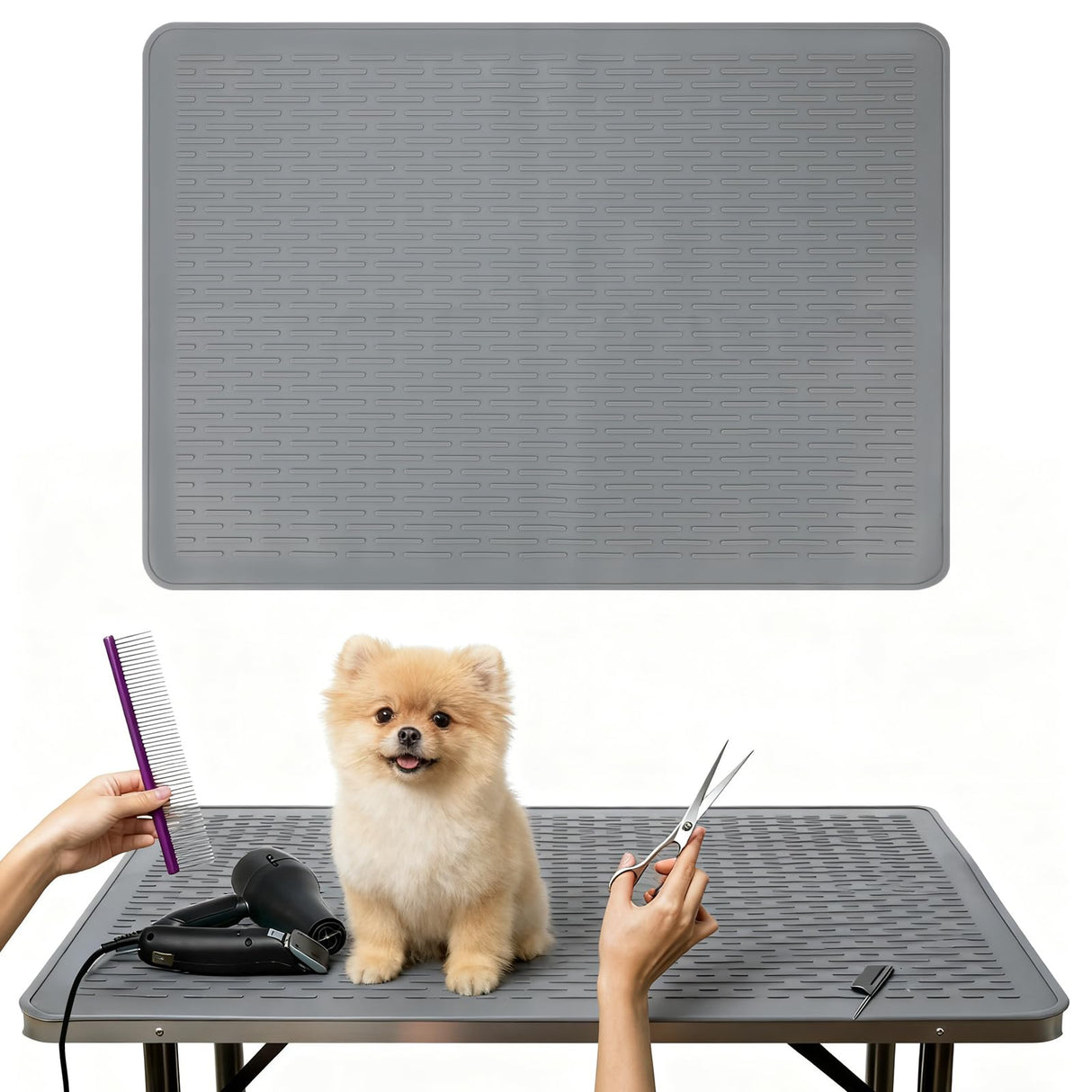 Dog Grooming Table Mat Pad Non Slip, Multipurpose Soft Pet Grooming Table Mats at Home, 28 x 19.7 Inch Silicone Durable Anti-Fatigue Groomer Mats Paw Protection Easy-Clean Cat Dog Bath Mat (Grey)