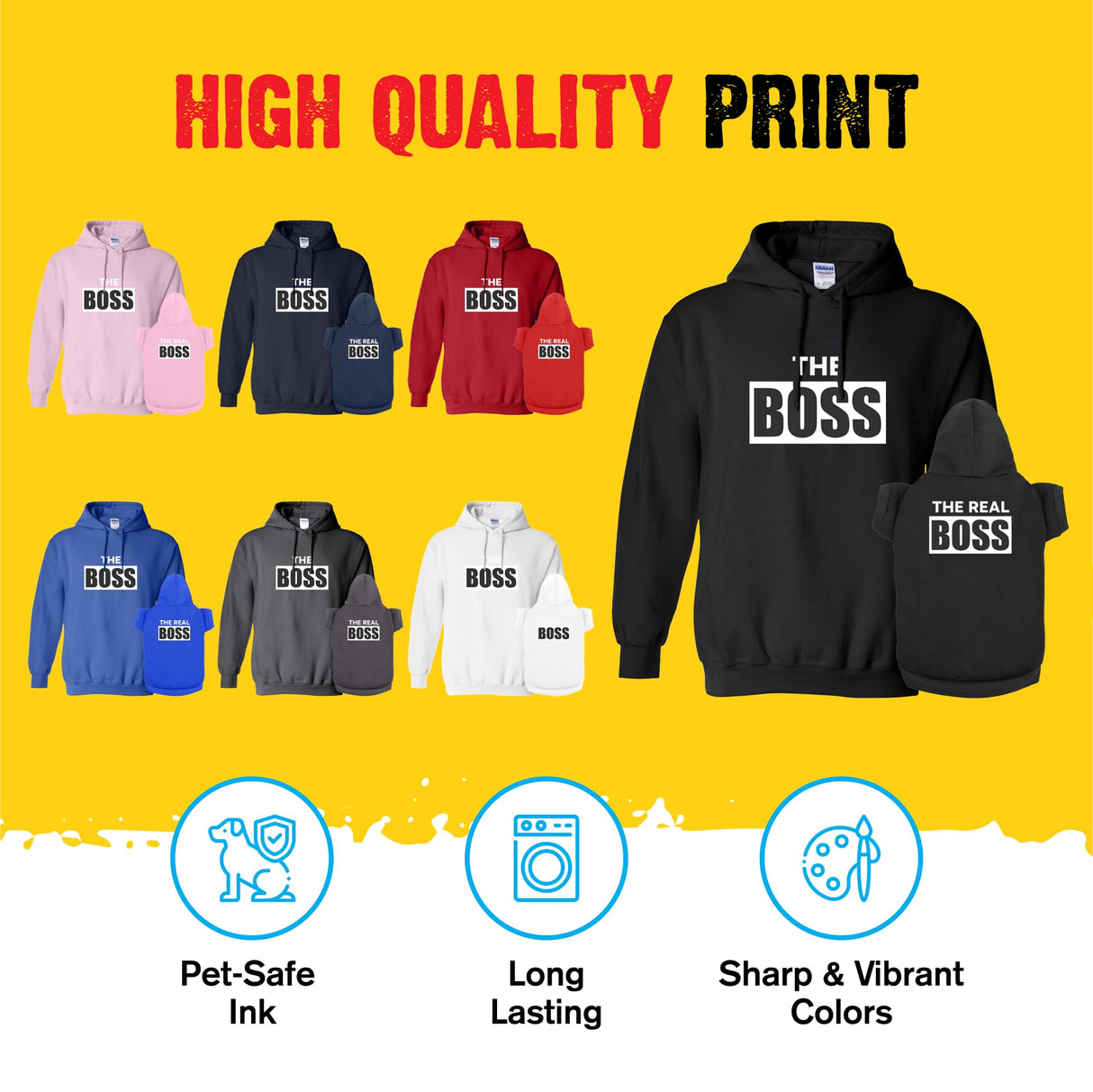Funny Matching Dog & Owner Outfit - The Boss & The Real Boss Pet & Owner Matching Hoodie - Charcoal/2XL Human | 2XL Dog