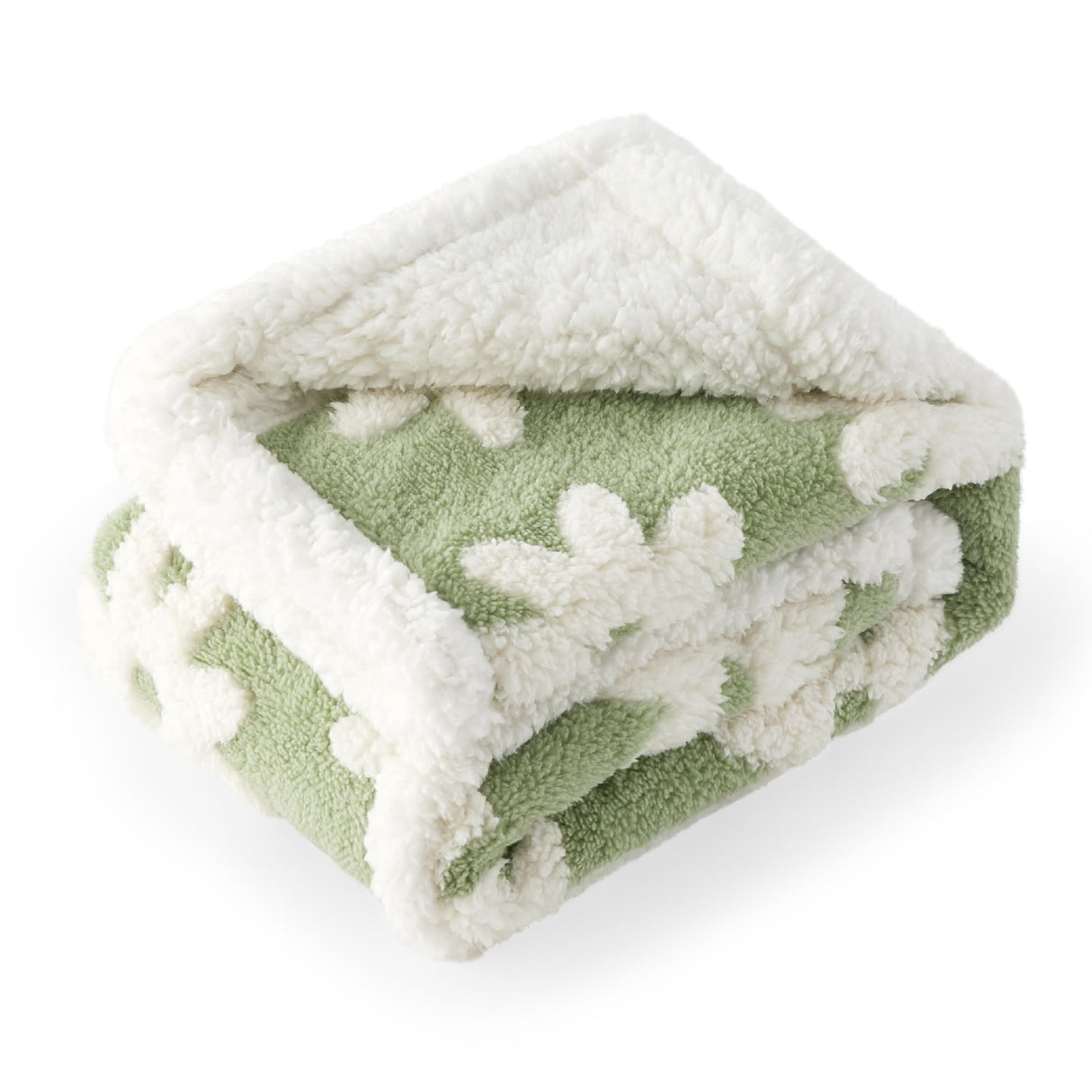 LE SURE Waterproof Dog Blanket for Medium Dogs - Washable Double Sided Dog Blankets with Warm Jacquard Shag and Soft Sherpa Fleece, Pet Cat Blanket for Couch Protection, 3D Textured Cloud, Green