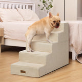 Aodisman Pet Stairs for High Bed, 5-Step Dog Stairs for Small Dogs, Indoor Non-Slip Dog Steps for Old Cats, Puppy, Small Medium Dogs,22.6" H,Beige