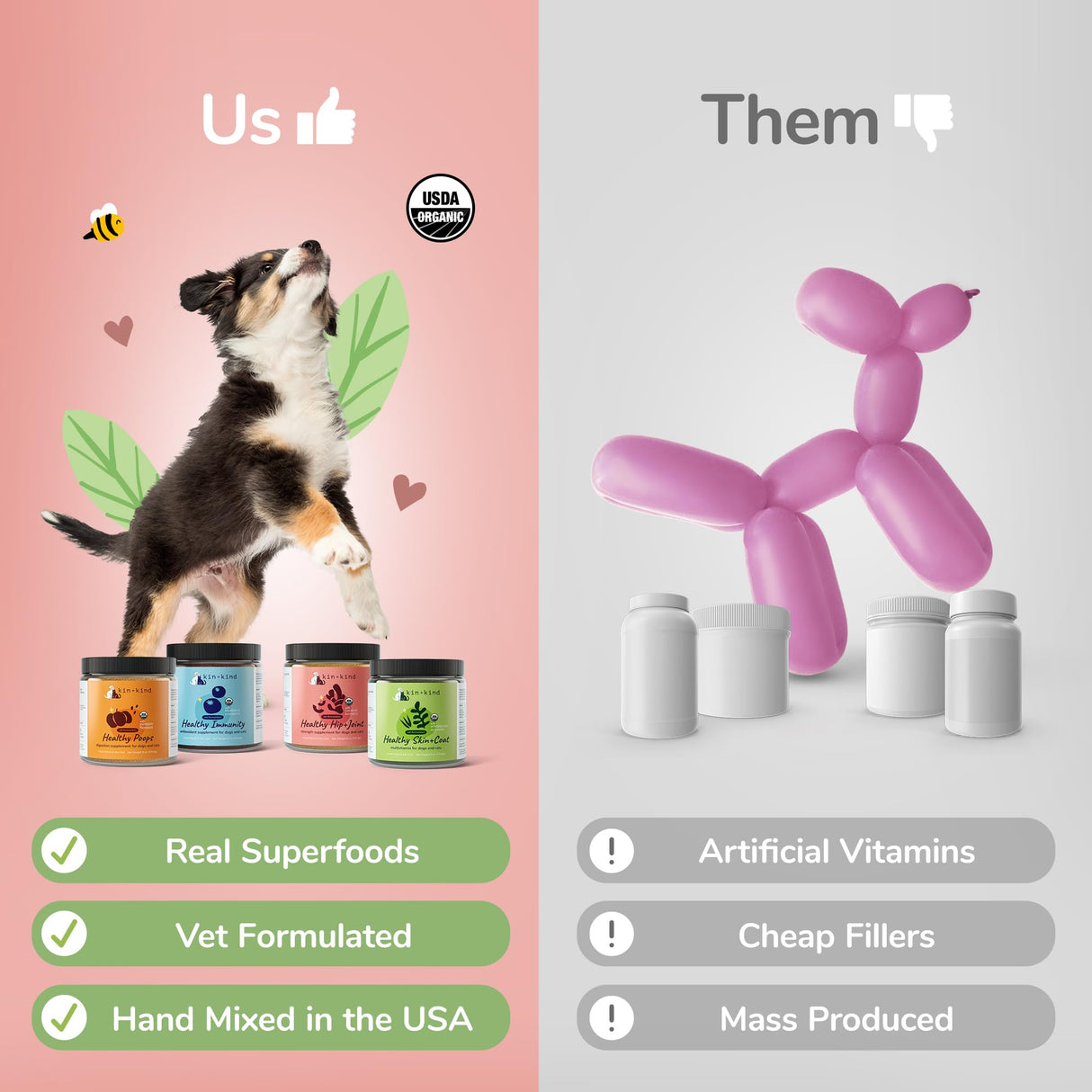 kin+kind Hip and Joint Supplement for Dogs & Cats – Vet Formulated Natural Joint Support with Organic Turmeric, Black Pepper & Coconut – Dog Essentials & Cat Essentials – Made in USA – 8 oz (Large)