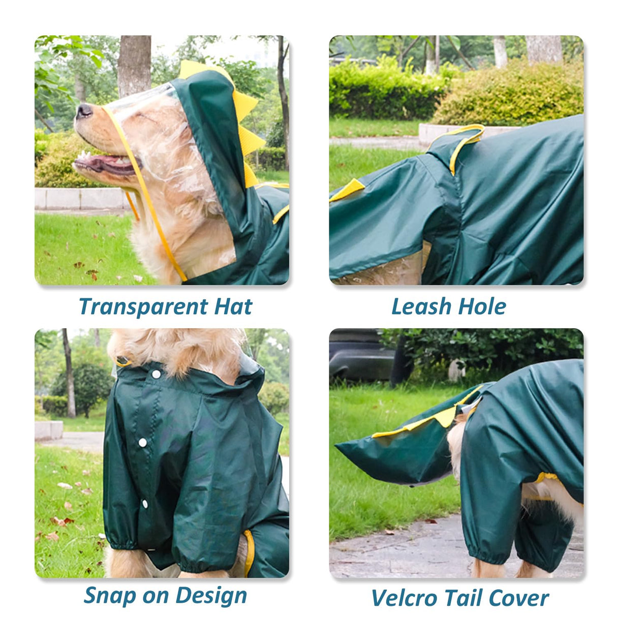 HDKUW Large Dog Raincoat with Leash Hole, Full Coverage Slicker Dog Rain Coat Hoodie, Animal Shape Waterproof Jacket for Small Medium Large Dogs Dinosaur 4XL