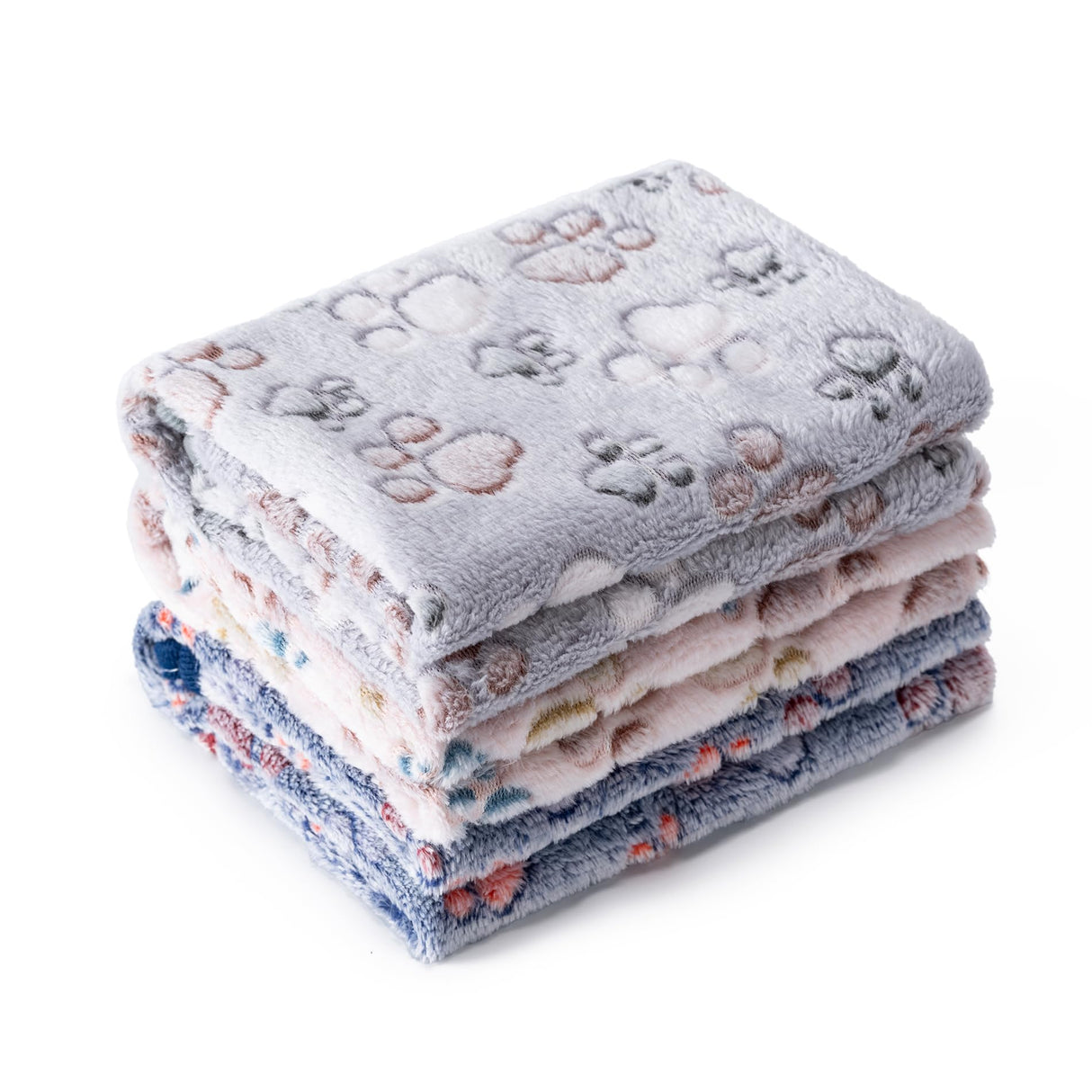 1 Pack 3 Blankets Super Soft Fluffy Premium Fleece Pet Blanket Flannel Paw Printed Throw for Dog Puppy Cat (Large 41x31'', Beige, Grey, Navy)