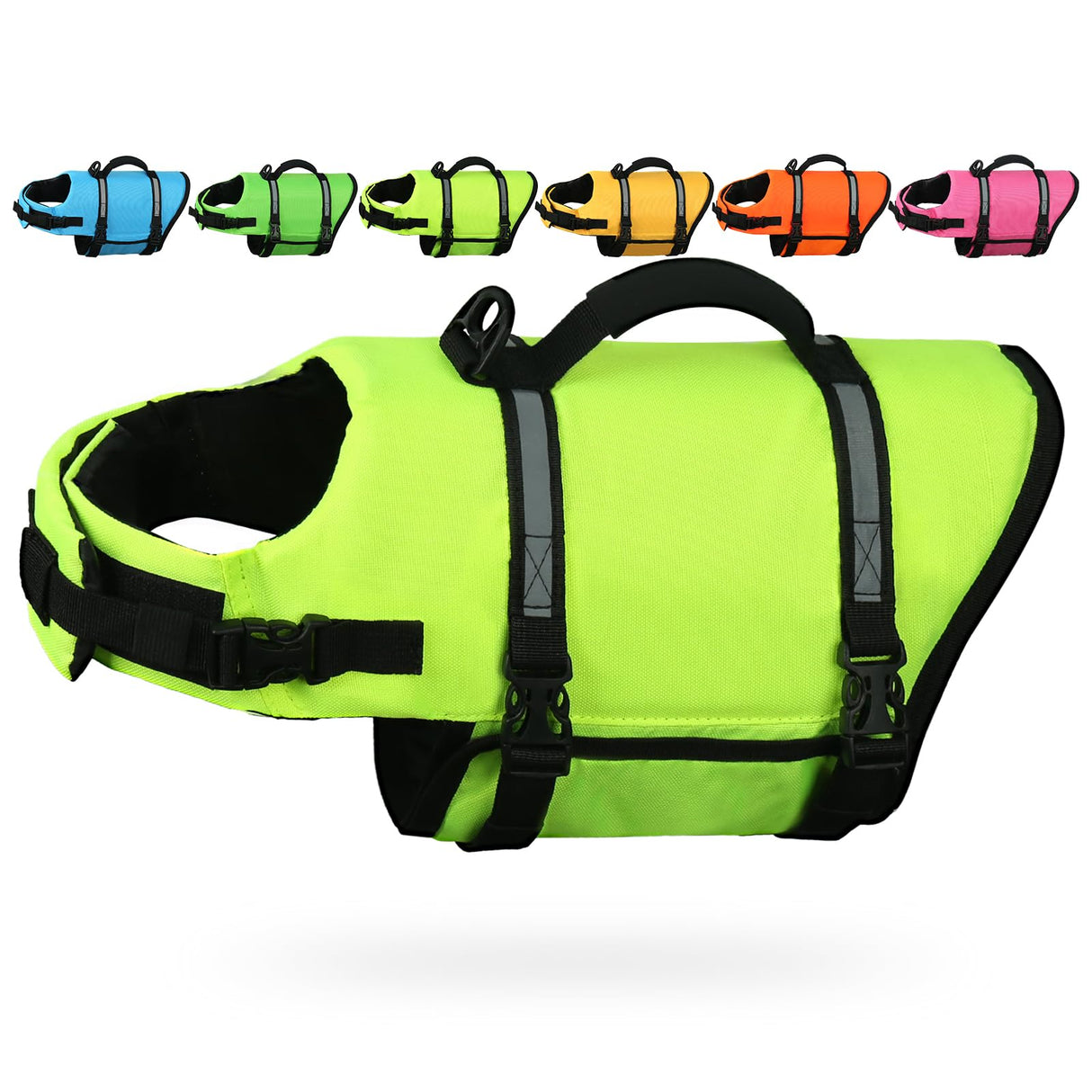 AMZNOVA Rip Stop Dog Life Jacket, Dog Life Vest for Swimming & Boating, Lightweight & Buoyancy for Doggy Puppy, Lifejacket with Handle, M, Bright Yellow